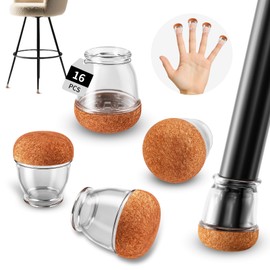 Ezprotekt Kleine Silikon Stuhlbeinkappen Rund (10–15mm) – 16 Stück Stuhlkappen mit Braun Filz für Stuhlbeine – Stuhlbeinschoner Transparent
