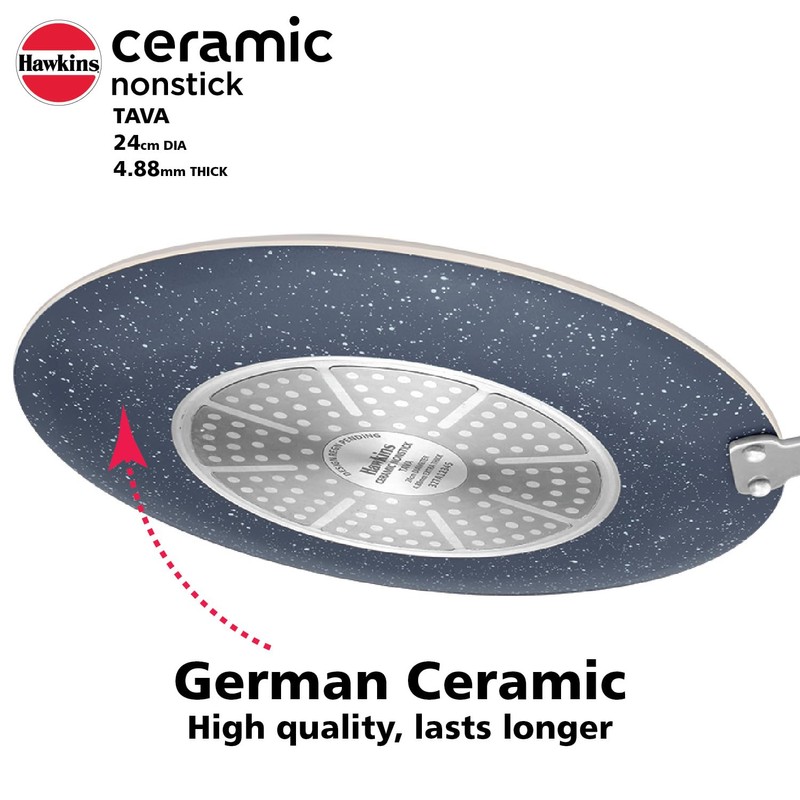 HAWKINS Ceramic Nonstick Tava, 24 cm Diameter, Induction Paratha Tawa,