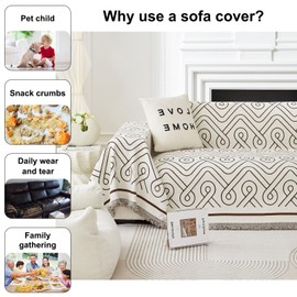 STACYPIK Thick Brown Couch Cover Herringbone Boho Sofa Covers for 3-4 Cushion Couch Covers Farmhouse Furniture Cover Throw L Shape Sofa Slipcover for Dogs Cats Non Slip Loveseat Futon Cover-71X150IN