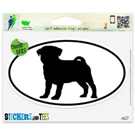 Pug Dog Breed Shape Oval Car Sticker Indoor Outdoor 3" x 2"
