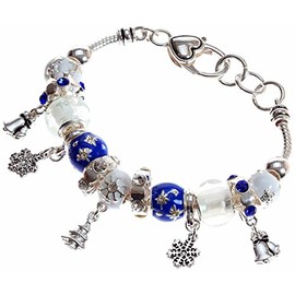 Lova Jewelry Silvertoned Christmas Theme Murano Glass Beaded Charm Bracelet