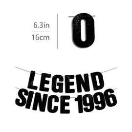 Pre-Strung Legend Since 1996 Black Glitter Banner, Happy 30th Birthday Decorations for Him, 30 Year Old Party Decor for Her
