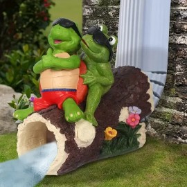Weird Turtle and Frog Resin Fountain Combination-Hand-painted Cute Style Outdoor Garden Water Feature DisplayColor: As picture, Size: One Size