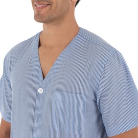 Fruit of the Loom Men's Broadcloth Short Sleeve Pajama Set, Blue Stripe, Small