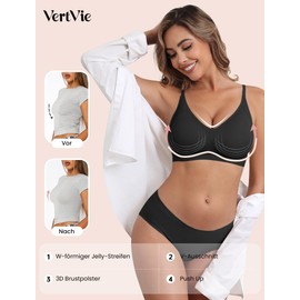 Vertvie Women's Seamless Bra, Without Underwire, Comfortable Push Up, Soft Bra, V Neck, Soft Bustier, Seamless Bra, Ultra Comfortable Padded Bralette, T-Shirts (1 Piece: Black, S)