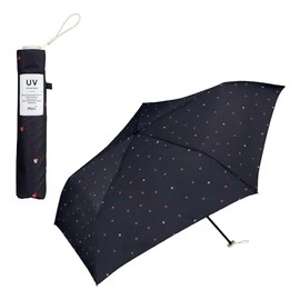 (2024) Wpc. Rain Umbrella, Ultra Lightweight [Air-Light] Bicolor Petite Heart Mini Black Folding Umbrella, Women's, 21.7 inches (55 cm), 4.5 oz (115 g), Stylish, Cute, Commuting to Work or School,