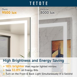 TETOTE LED Bathroom Mirror 20 x 28 Inch Brighter Light up Mirror for Bathroom Vanity, Front and Backlit Lighted Anti-Fog Wall Mirror with Lights, 3-Color Dimmable, Waterproof, Tempered Glass