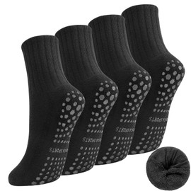Utensilsto 4 Pairs Pilates Socks Yoga Socks Non-Slip Stopper Socks Women's Non-Slip Socks Grip Socks for Pilates Barre Ballet Dance Fitness Trampoline 35-39, black