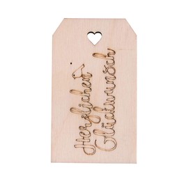 Rayher Wooden Pendant "Herzlichen Glückwunsch", 4.5 x 8.2 x 0.2 cm, Natural, FSC Mix Credit, Wooden Tag, Gift Tag, Wood, 63137505