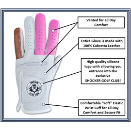 Shocker Funny Golf Glove Men’s - Golf Accessories for Men, Adult 100% Cabretta Leather White Golf Gloves with Extra Grip, Shocker Fun Mens Gag Gift, Left or Right Hand, Small to XXL Sizes