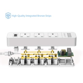 JSVER Extension Lead USB, Power Socket with 3 Outlet 4 USB Charging Station Power Strip USB with 2m Power Lead-White