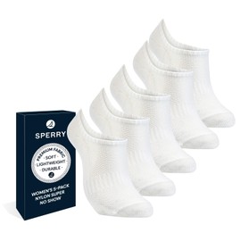 Sperry Women’s 5-Pack Super No Show Socks – Non-Slip Invisible Low Cut Liner Socks, White, 4-10