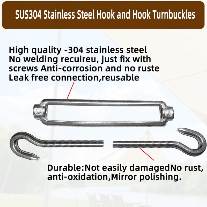 2PCS M12 SUS304 Stainless Steel Hook and Hook Turnbuckles,1/2"C C