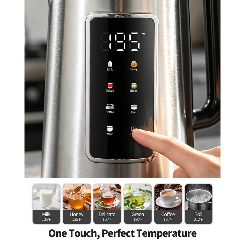 SHARDOR Electric Kettle 1.7L Stainless Steel, One Touch Start, Auto