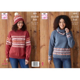 King Cole 5870 Adult DK Sweater Hat Cowl Knitting Pattern