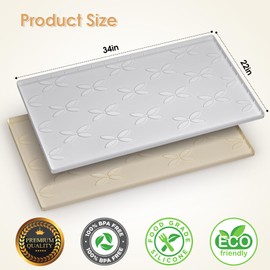 Cat Litter Mat, Large 34" x 22" Litter Box Mat, Waterproof Silicone Litter Mat for Litter Box, Non-Slip, Easy to Clean (Light Grey)