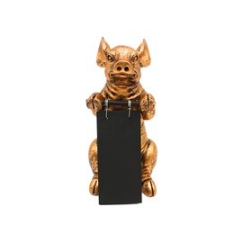 Dekohelden24 Decorative Figurine as a Pig in Gold with Board for Writing on Polyresin Size: L/W/H Approx. 11 x 11.5 x 22 cm, 22 cm