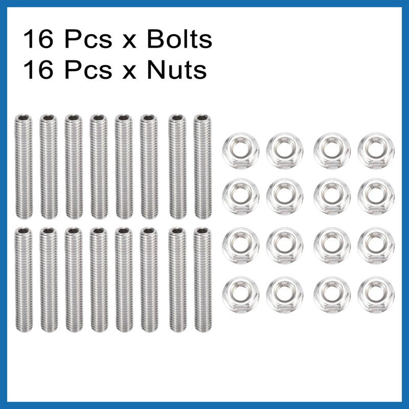A ABSOPRO 16pcs Stainless Steel Exhaust Manifold Bolt Stud Hardware