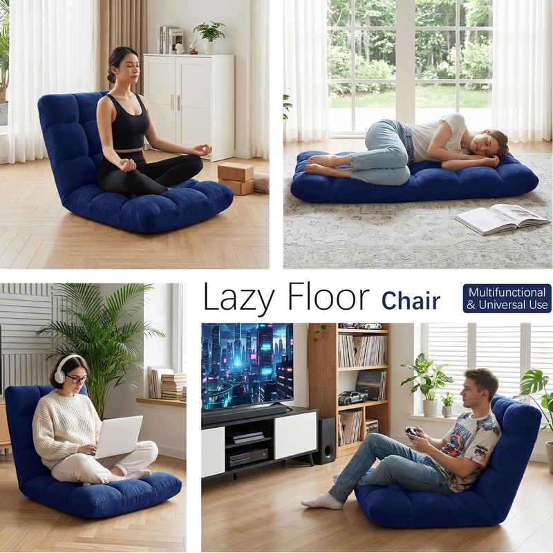 Folding Floor Chair 14-Position Cushioned Adjustable Floor Lazy Sofa Chair