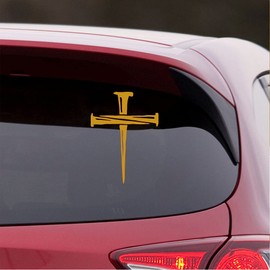 NBFU Nail Cross Christian Jesus 1 (Metallic Gold) (Set Of 2) Premium Waterproof Vinyl Decal Stickers For Laptop Phone Accessory Helmet Car Window Bumper Mug Tuber Cup Door Wall Decoration