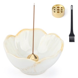 Segarty Incense Holder, Plum Shaped Pottery, 2 Types of Brass Included, Japanese Modern, Stylish, Easy to Clean, Washable, Incense Plate, Incense Burner, Fatigue Reduction, Stress Relief, Air