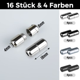 Hengxinc Pack of 16 Metal Capsules for Shoelaces, 4 Colours, Laces, Quick Release, Adult Shoelaces, Closure, Children's Quick Release Shoelaces for, 1