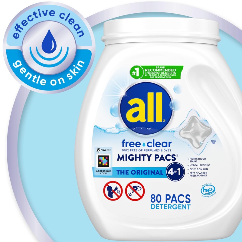 all Free Clear Mighty Pacs Laundry Detergent, for Sensitive Skin,