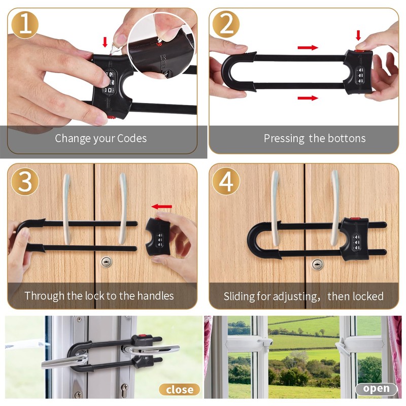 4 Packs U-Shaped Sliding Cabinet Locks, Baby Proofing Cabinets with