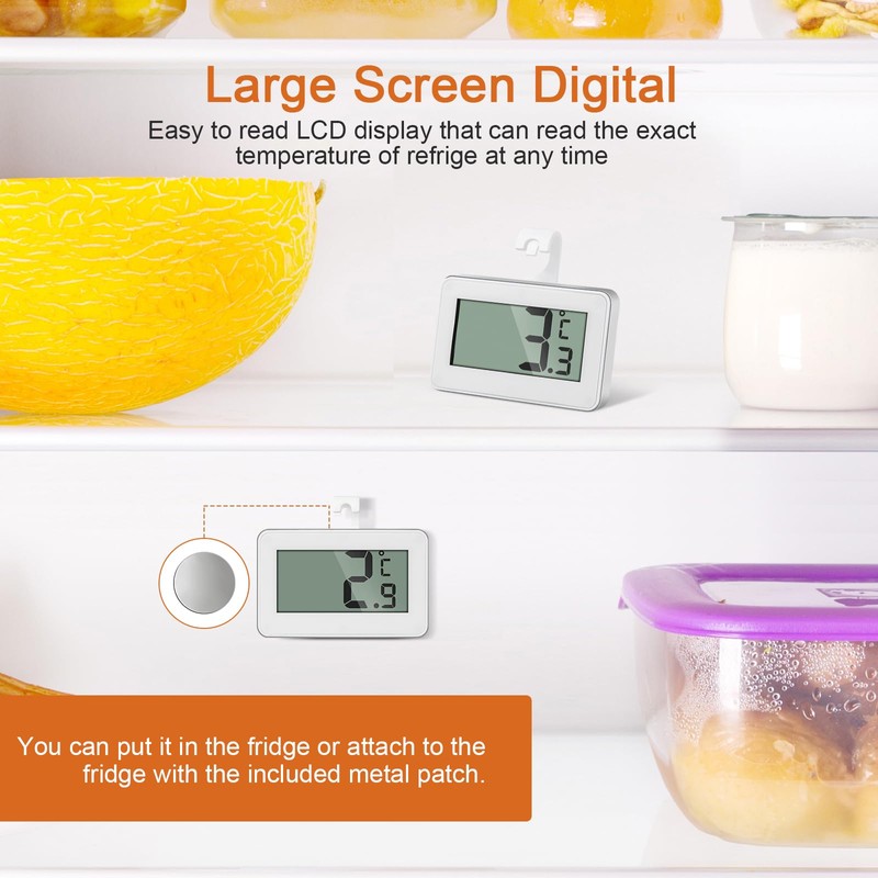 AiQInu Mini Thermometer Fridge Digital, Magnetic Fridge Thermometer with Hook,