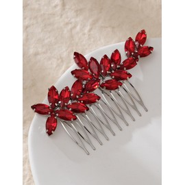 YUEKISEN Red Crystal Hair Comb Sparkly Rhinestone Wedding Hair Comb Bridal Hair Accessories for Bride Rhinestone Headpiece for Party Wedding Prom (Red)