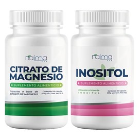 Naima Kit Citrato Magnesio Inositol 100 Cápsulas Suplemento Alimenticio Puro Natural Relajación Apoyo Cognitivo Bienestar Físico Mental Aditivos