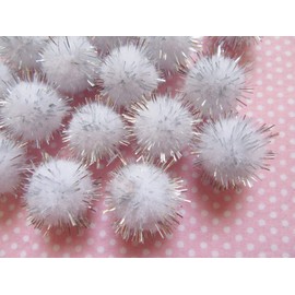 YYCRAFT 200pcs Glitter Tinsel Pom Poms Sparkle Balls for DIY Craft/Party Decoration/Cat Toys(20mm,White/Silver)