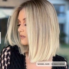 Unbranded Elegant Blonde Highlight Bob Wig - Short Straight Synthetic Hair for Ladies