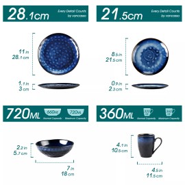 vancasso STARRY Dinnerware Set Stoneware Plate Bowl Set Tableware Service for 4 - Blue