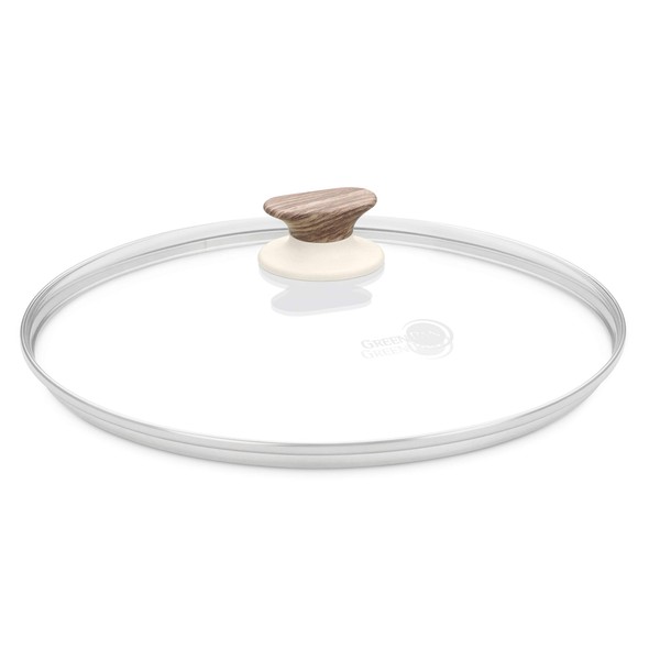 CW002467-002 Green Pan, Glass Lid, 11.0 inches (28 cm), Full Physical Strengthening, Woodbee, Dedicated Knob, Keeps Heat, Wood-like