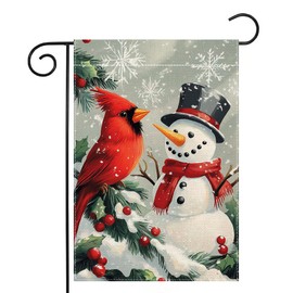 Winter Snowman Snowflake Garden Flag 12x18 Inch Double Sided Cardinal Red Bird Christmas Yard Outdoor Flag House Holiday Outside Decoration Burlap