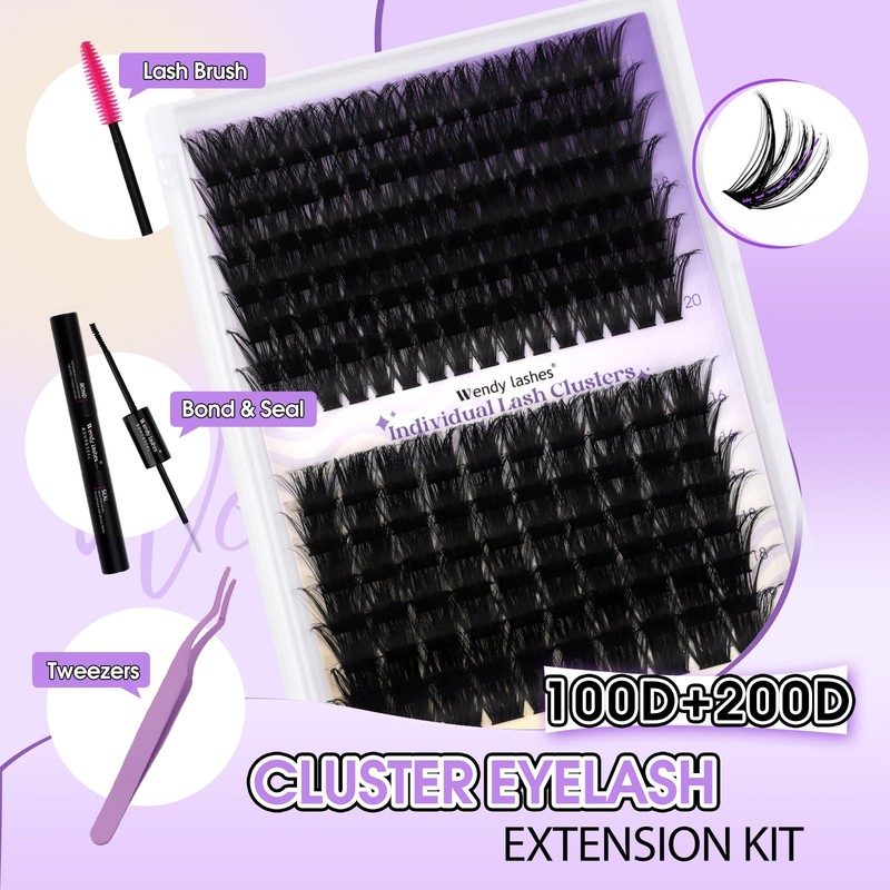 Lash Clusters Kit 100D+200D Cluster Lashes C Curl 0.07 16-20mm