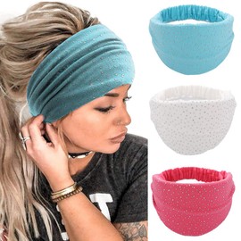 CAKURE Diademas anchas de cristal con diamantes de imitación para la cabeza, turbante negro, banda elástica africana, bandas deportivas para el pelo para mujeres y niñas, paquete de 3 (juego de 5)