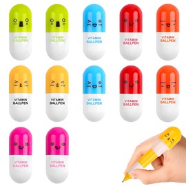 JEYORZY 12 x Mini Pill Ballpoint Pen, Mini Capsule Pens, Creative Retractable Pill Ballpoint Pen for School, Office Supplies, Stationery, Gift (6 Colours)
