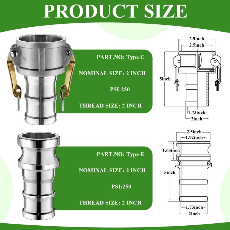 Innconee 4 Sets Camlock Fittings Type C&E 2 Inch Aluminum
