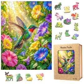 Wooden Puzzles for Adults, Unique Animal Shaped Wood Puzzles Adult, Hummingbird Wooden Jigsaw Puzzles for Adults with Exquisite Wooden Box (11x15in, 300pcs)