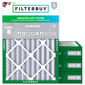 Filterbuy 18x20x4 Air Filter MERV 8 Dust Defense (4-Pack), Pleated HVAC AC Furnace Air Filters Replacement (Actual Size: 17.50 x 19.50 x 3.75 Inches)