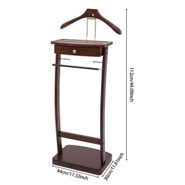 RocoReny Men's Wood Valet Stand, Freestanding Clothes Stand with Drawer ＆ Sturdy Base, Suit Hanger Stand for Office Living Room Bed Room (Walnut Color)
