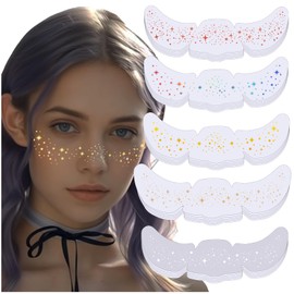 PICKONA 25Pcs Glitter Freckles Face Tattoo Freckle Tattoo Stickers 5 Patterns Temporary Gold Sparkle Face Freckle Makeup Patches Waterproof Festival Makeup Stickers for Women Teens Kids