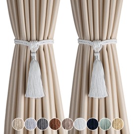 Fenghuangwu - Alzapaños de cortina con borlas, alzapaños de cuerda, hechos a mano para cortina hechos de poliéster, paquete de 2 unidades, color blanco