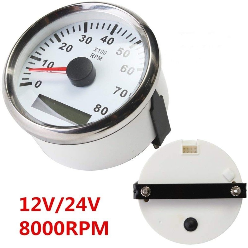ELING Tachometer 8000RPM REV Counter with Hour Meter 85mm 9-32V