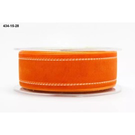 MAY ARTS RIBBONS~SHEER ORANGE RIBBON W/WHITE STITCHED EDGES~ 1.5 INCH X 1 YARD!