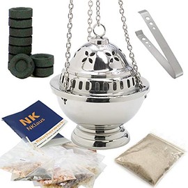 NKlaus Incense Pivot Set 15 Pieces Silver with Incense Charcoal Tongs Resins and Incense