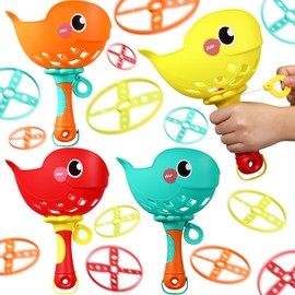 Arrowbash Set of 4 Flying Disc Launcher Toys Bulk Toys for Kids Include String Launchers & Discs Manual Capture Catching Game Flying Toy for Boy Girl Birthday Party Favors