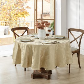 Elrene Home Fashions Elegant Woven Leaves Jacquard Damask Wrinkle Resistant Tablecloth, 60" x 84", Oval, Taupe